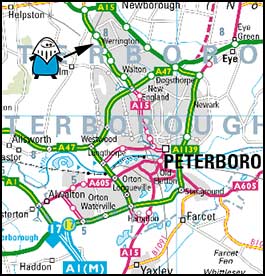 We are located to the north of Peterborough.  See streetmap.co.uk for a more detailed map