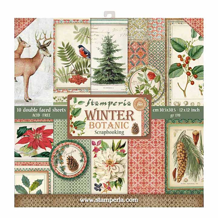 Stamperia Winter Botanic 12x12 Inch Paper Pack, sirstampalot.co.uk